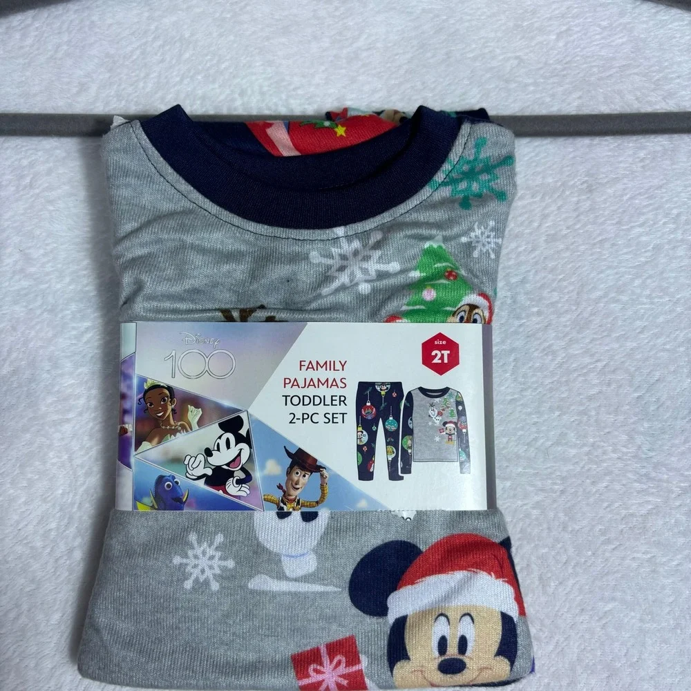 Disney Pajama Set Toddler 2T Gray New Holiday Mickey Mouse 100 Years 2-Piece Set